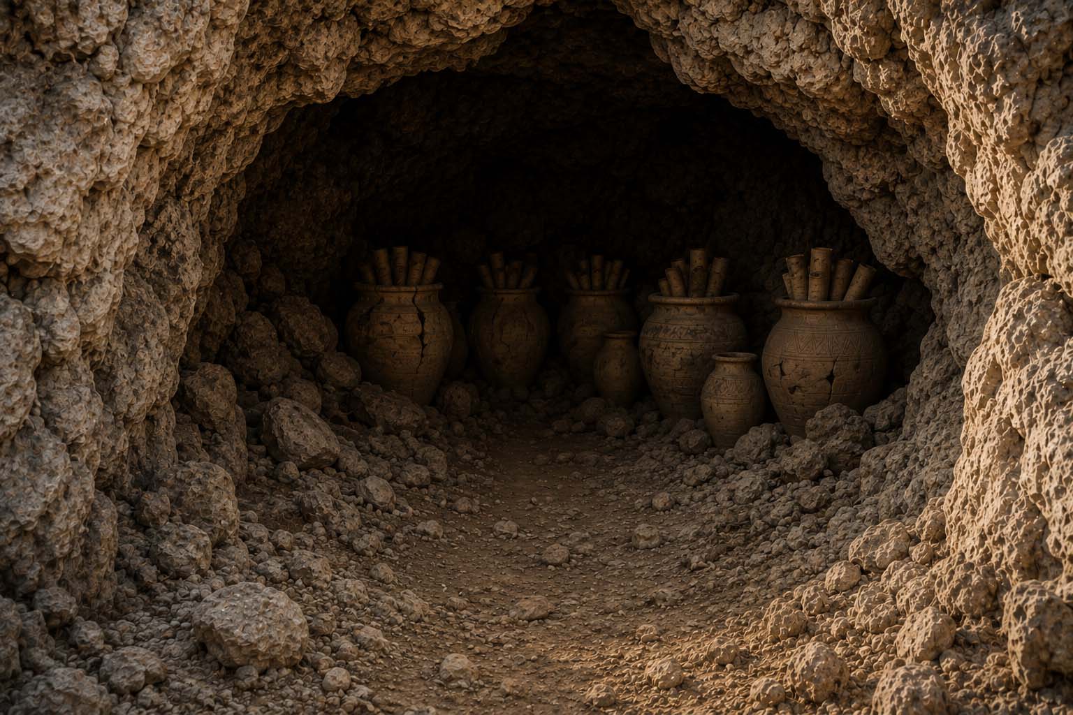 Viewpoint 4, looking beneath the cave entrance toward storage jars deeper inside