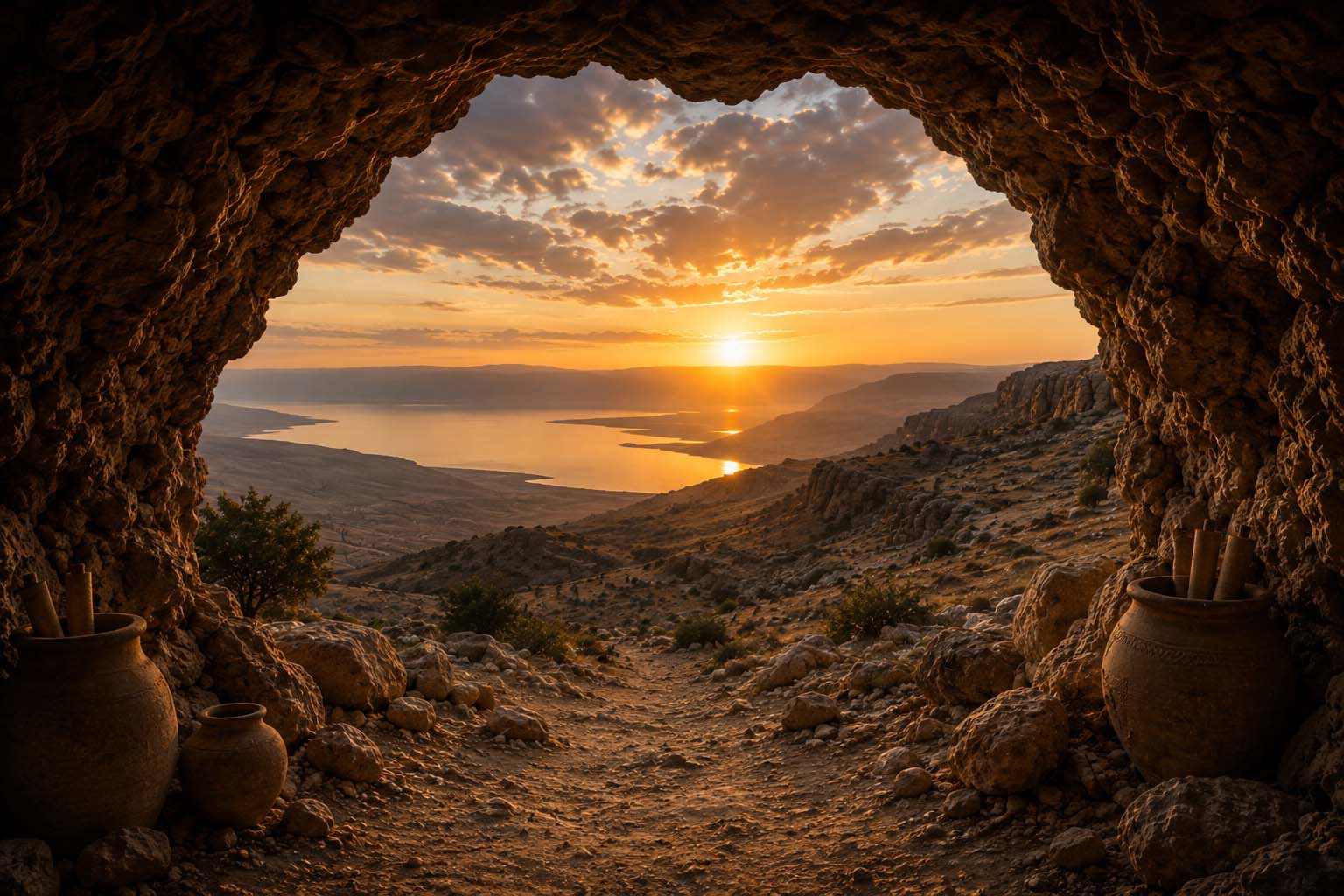Viewpoint 6, looking outward from the cave at sunset
