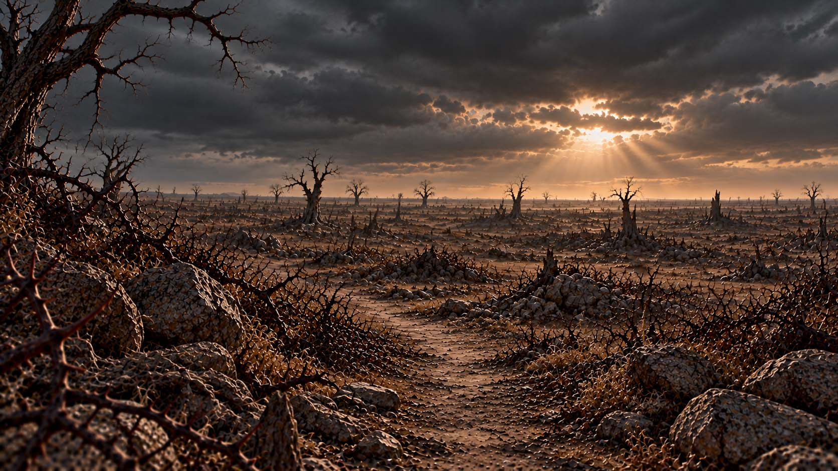 The final barren landscape beneath a dark sky