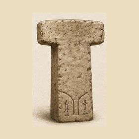 Illustrated T-shaped limestone pillar