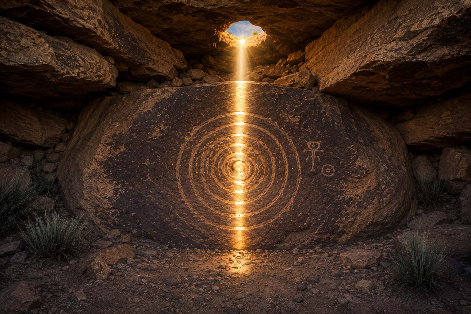 Interpretive illustration of the Puerco Pueblo summer solstice solar marker