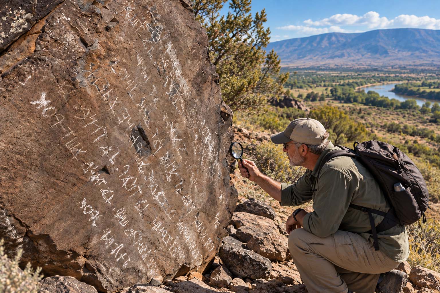 Museum illustration of Los Lunas Decalogue Stone.