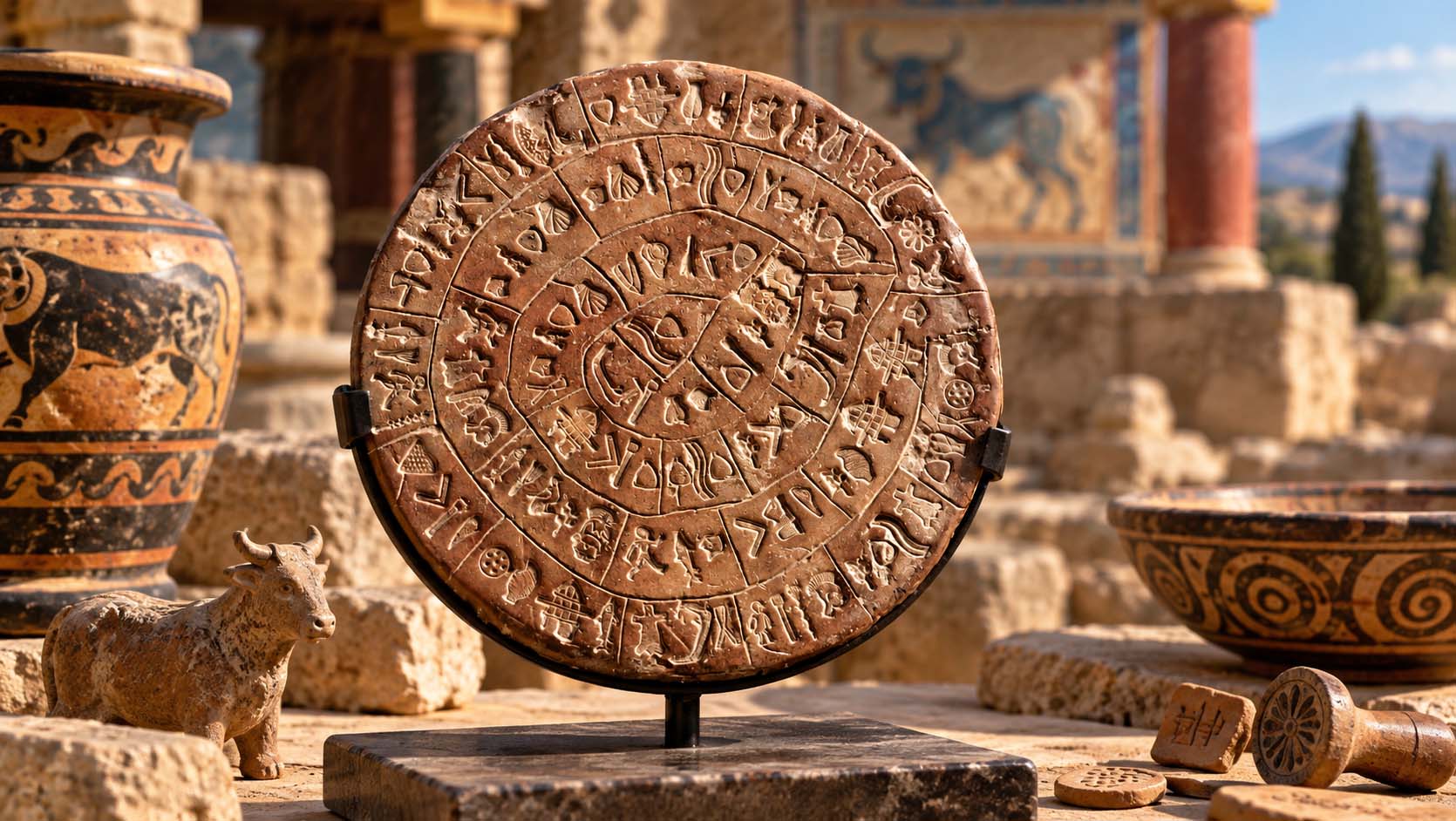 Museum illustration of Phaistos Disc.