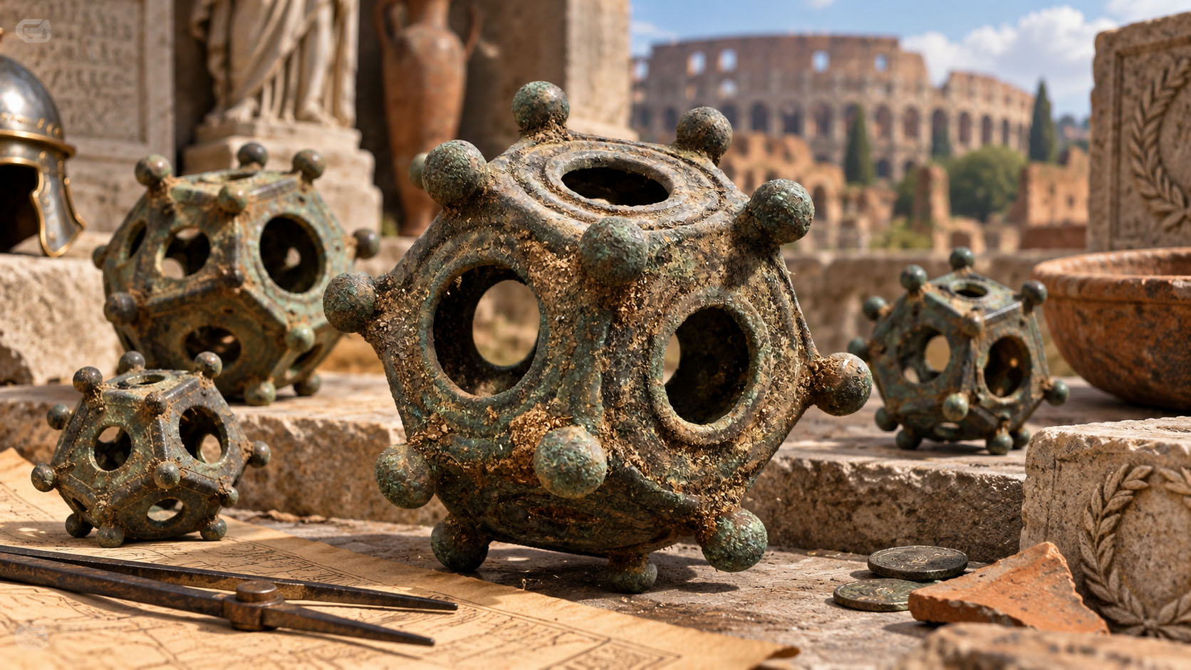 Museum illustration of Roman Dodecahedra.