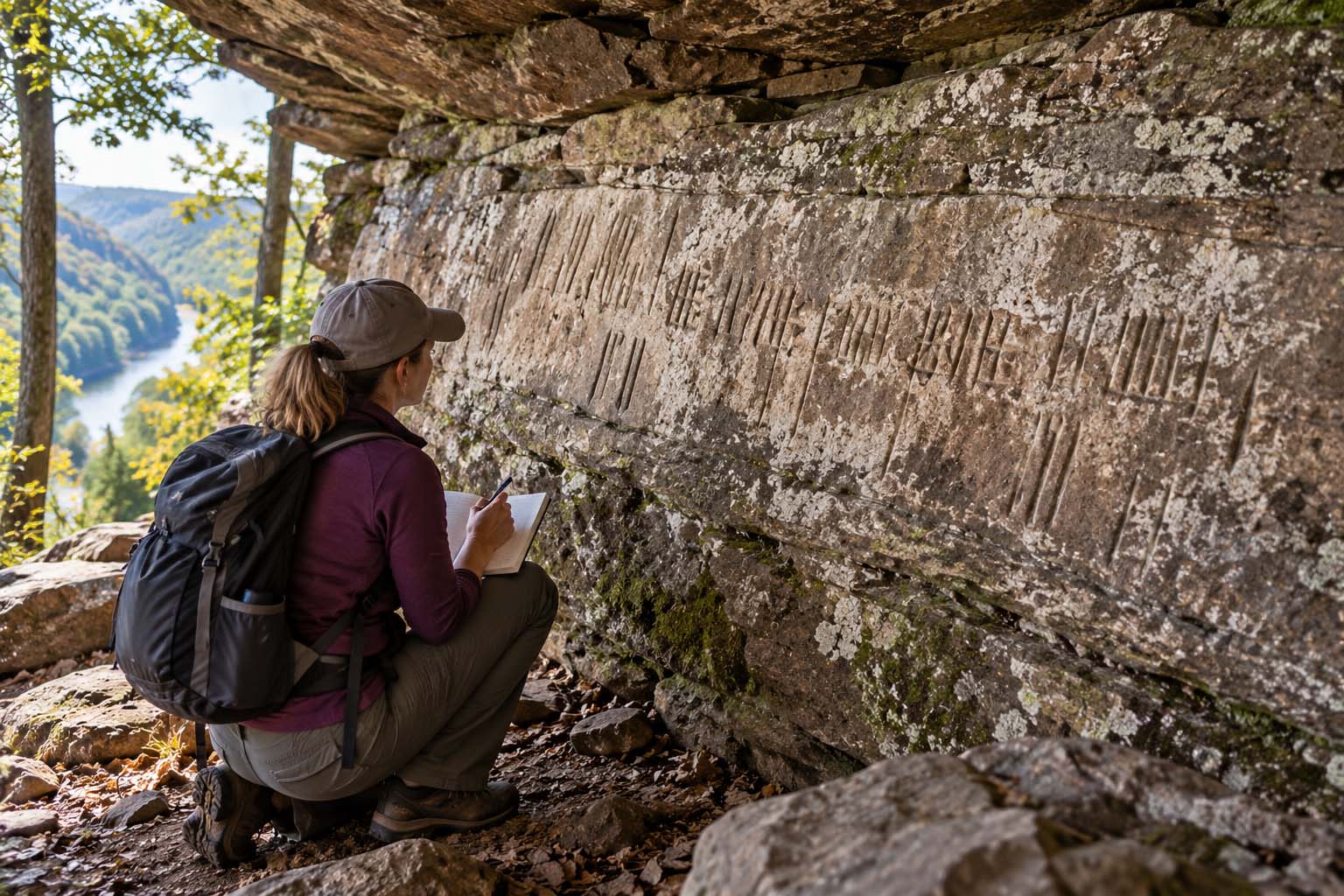 Museum illustration of West Virginia Ogham Petroglyphs.