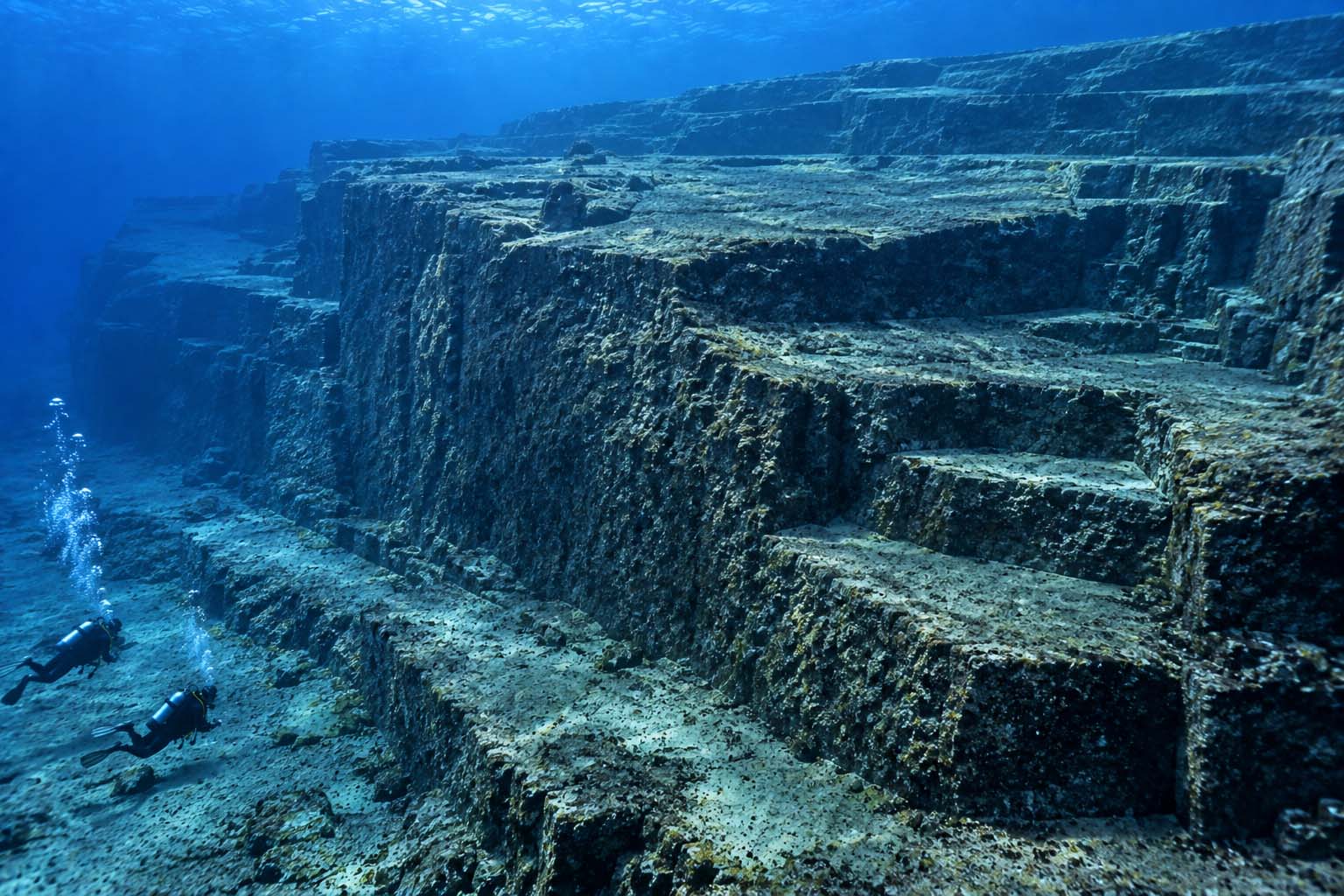 Museum illustration of Yonaguni Monument.
